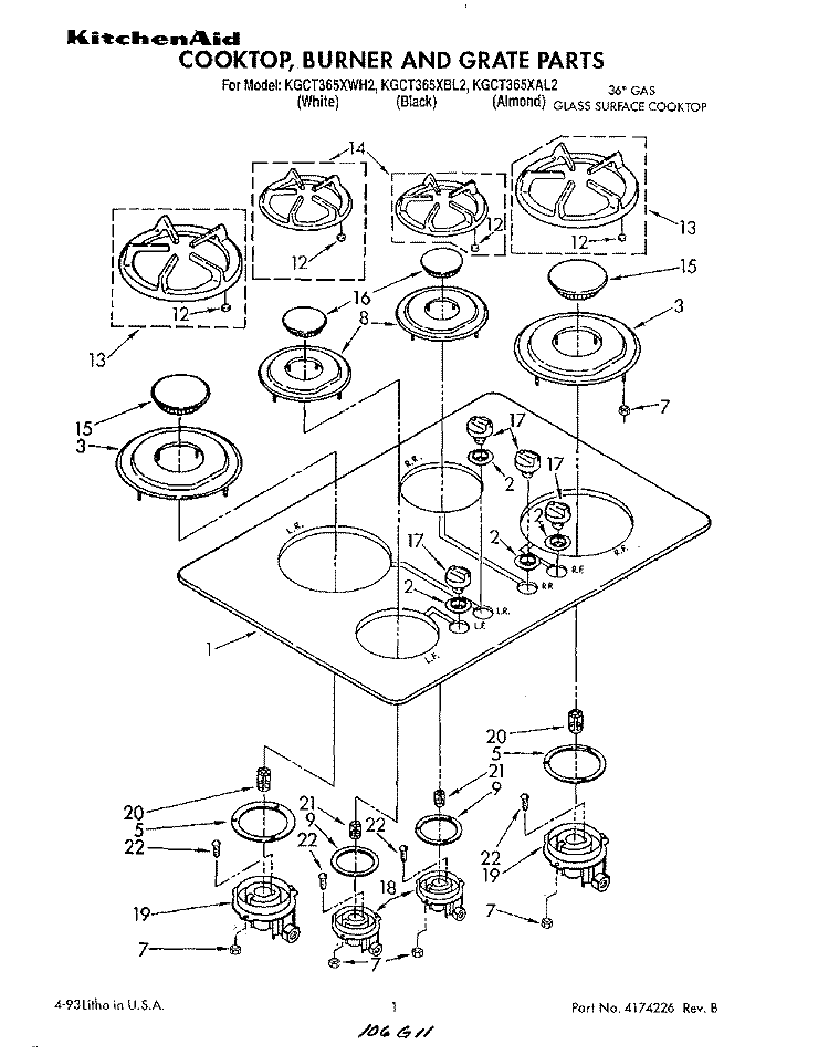SECTION Diagram and Parts List for KGCT365XBL2  KitchenAid Cooktop