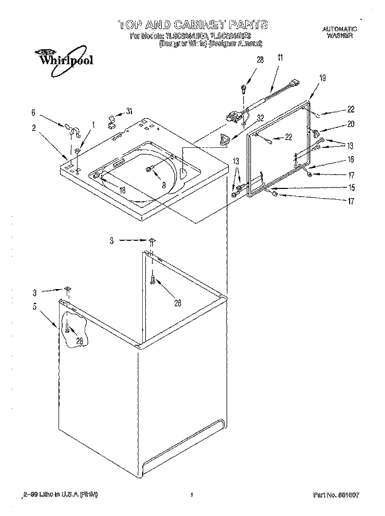 TOP AND CABINET Diagram and Parts List for 7LSC8244HQ0  Whirlpool Washer