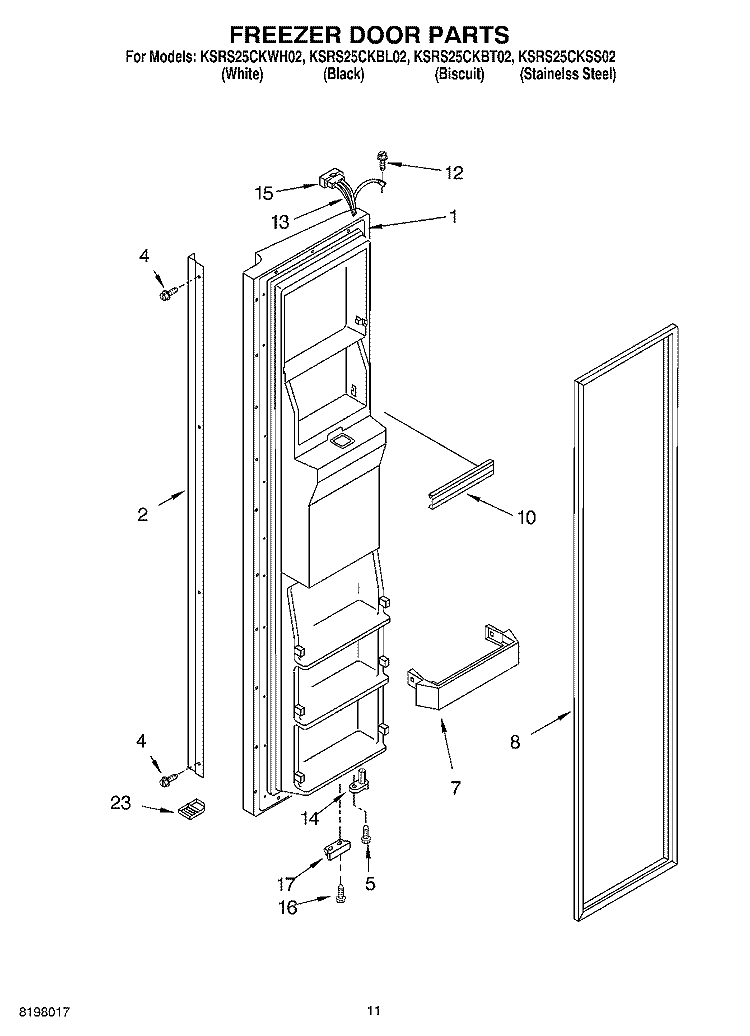 FREEZER DOOR Diagram and Parts List for KSRS25CKWH02  KitchenAid Refrigerator