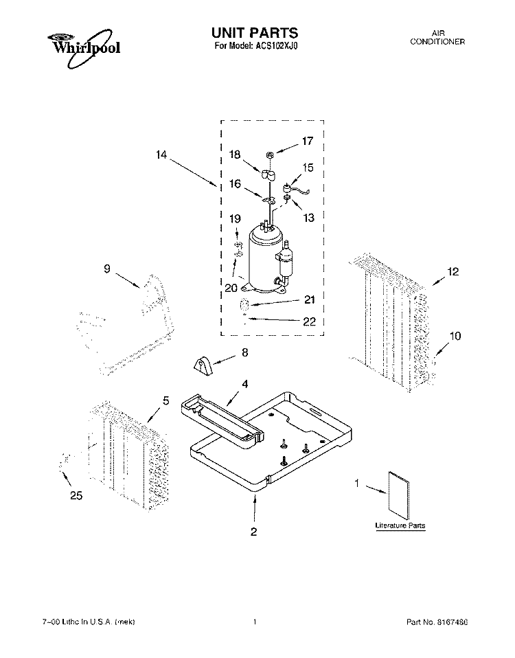 UNIT, LITERATURE Diagram and Parts List for ACS102XJ0  Whirlpool Air Conditioner