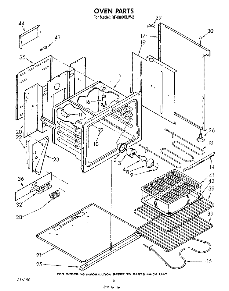 OVEN Diagram and Parts List for RF4900XLW2  Whirlpool Range