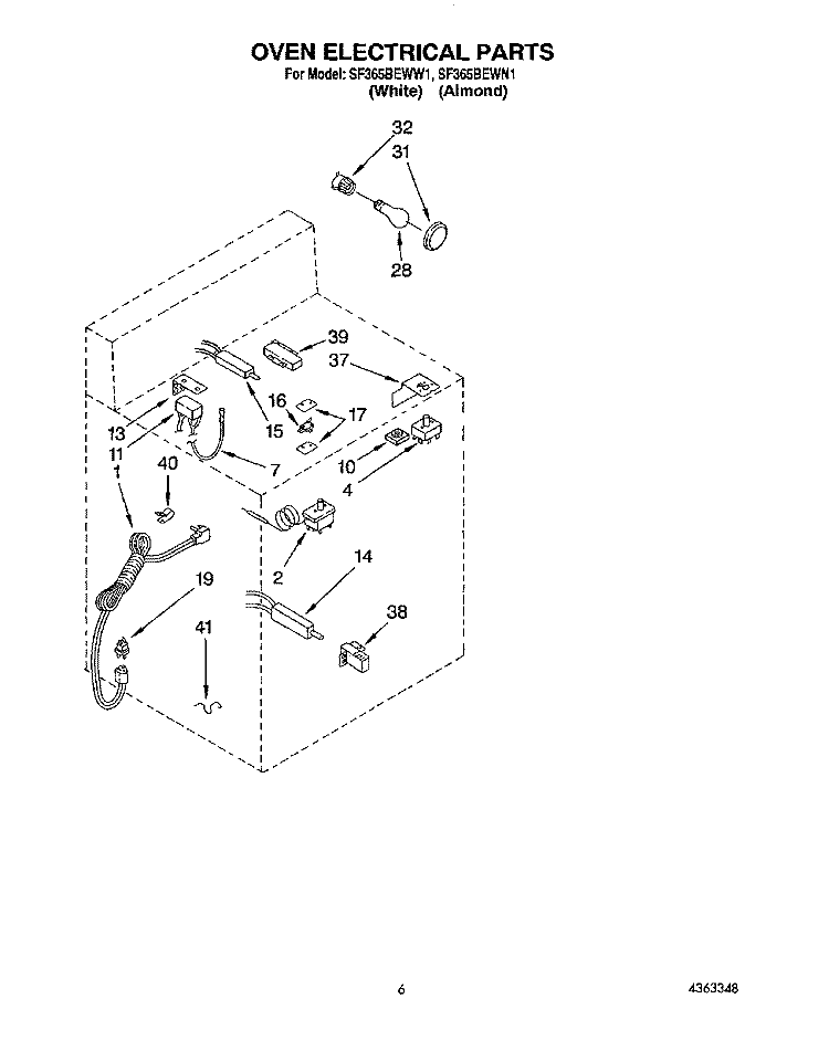 OVEN ELECTRICAL Diagram and Parts List for SF365BEWN1  Whirlpool Range