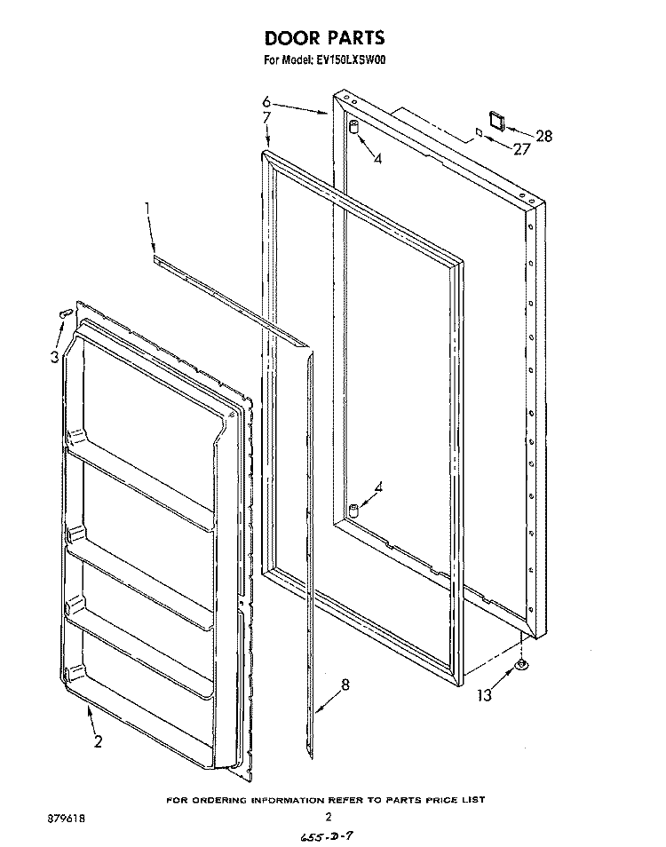 DOOR, LIT/OPTIONAL Diagram and Parts List for EV150LXSW00  Whirlpool Freezer
