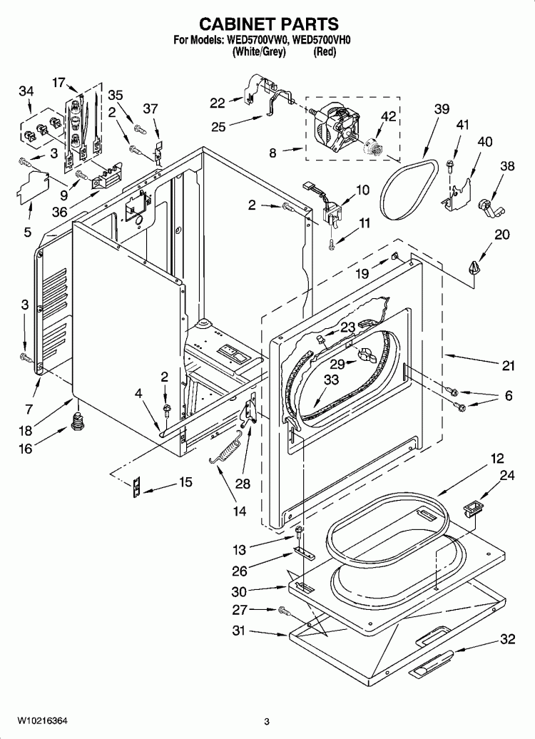 CABINET PARTS Diagram and Parts List for WED5700VH0  Whirlpool Dryer