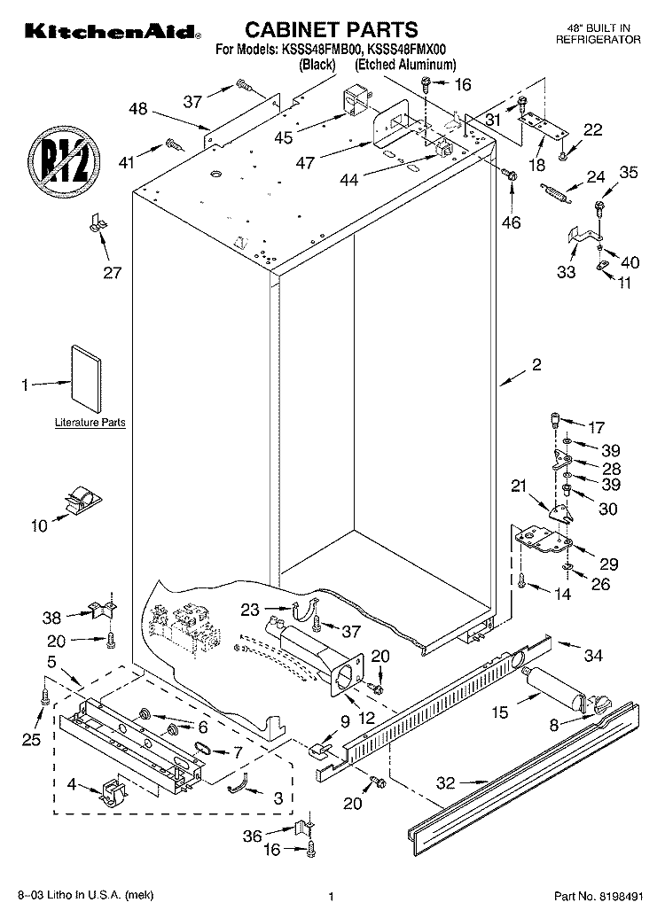 CABINET PARTS Diagram and Parts List for KSSS48FMX00  KitchenAid Refrigerator