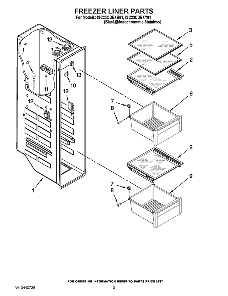 FREEZER LINER PARTS Diagram and Parts List for ISC23CDEXY01  Whirlpool Refrigerator