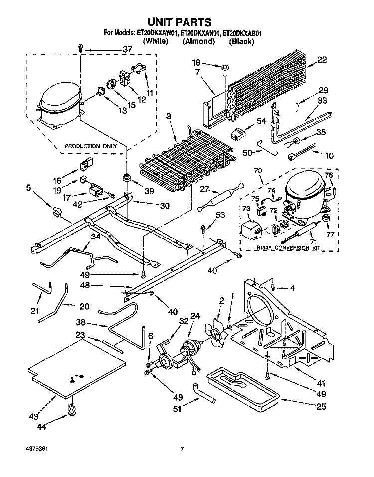 UNIT Diagram and Parts List for ET20DKXAB01  Whirlpool Refrigerator