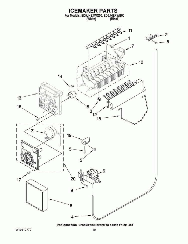 ICEMAKER PARTS Diagram and Parts List for ED5JHEXWQ00  Whirlpool Refrigerator