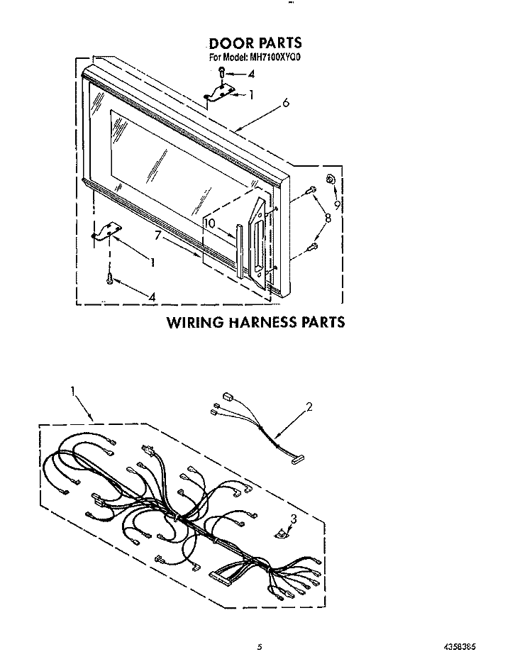 DOOR, WIRING HARNESS, LIT/OPTIONAL Diagram and Parts List for MH7100XYB0  Whirlpool Microwave