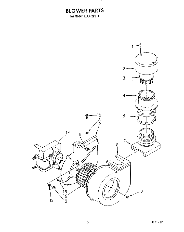 BLOWER Diagram and Parts List for KUDP220T1  KitchenAid Dishwasher