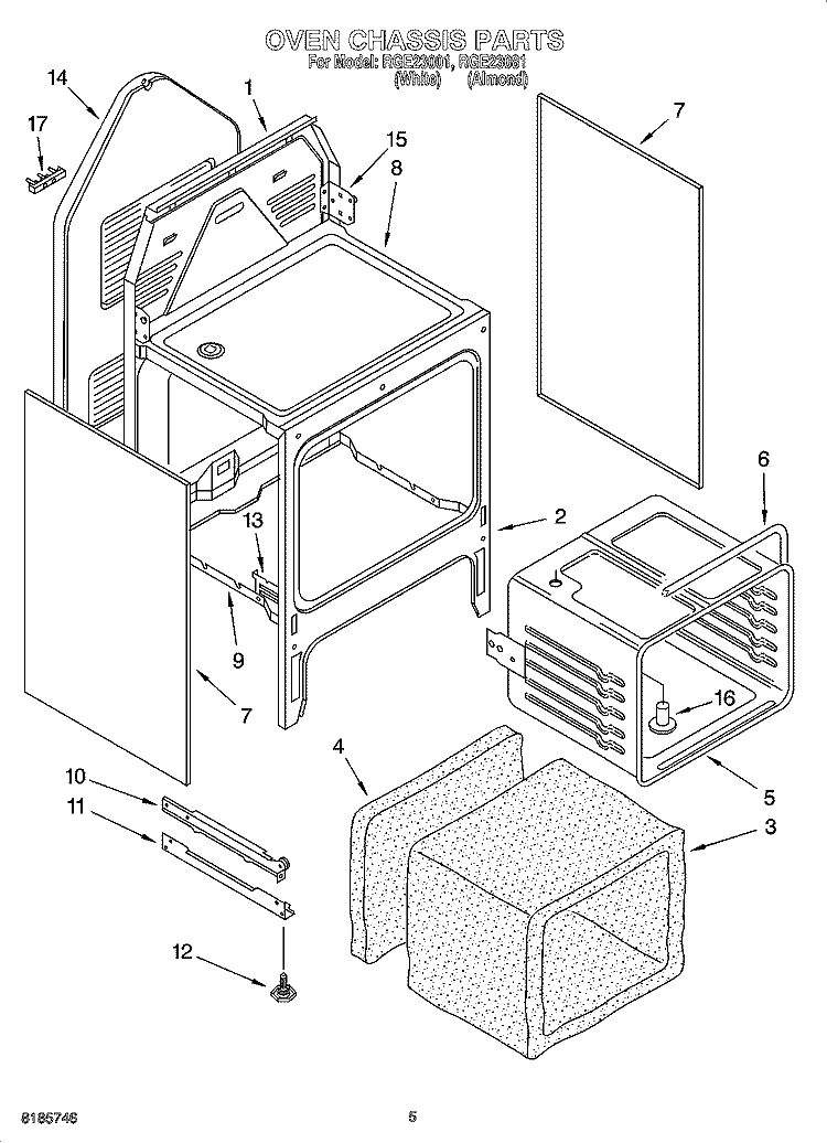 OVEN CHASSIS PARTS Diagram and Parts List for RGE23001  Roper Range