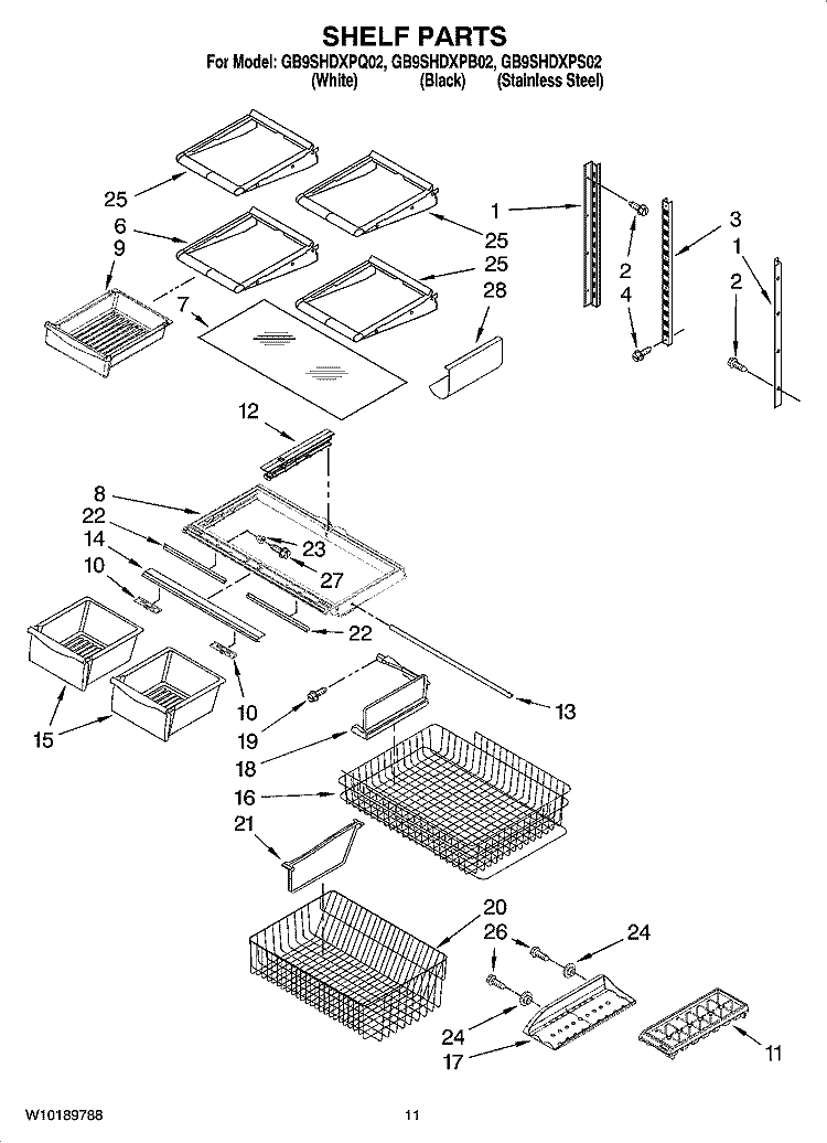 SHELF PARTS Diagram and Parts List for GB9SHDXPS02  Whirlpool Refrigerator