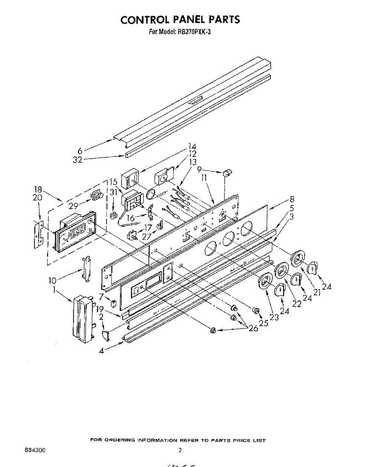 CONTROL PANEL Diagram and Parts List for RB270PXK3  Whirlpool Wall Oven