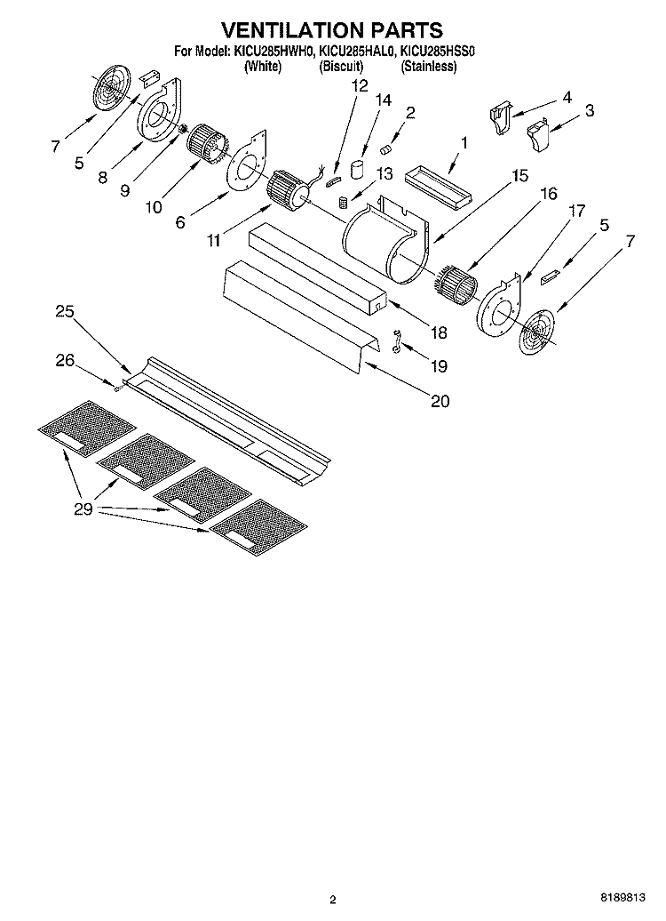 SECTION Diagram and Parts List for KICU285HWH0  KitchenAid Range Hood