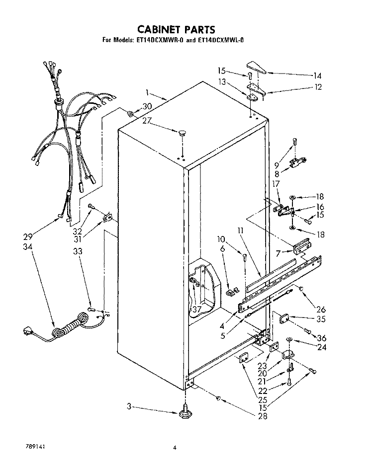 CABINET Diagram and Parts List for ET14DCXMWL0  Whirlpool Refrigerator