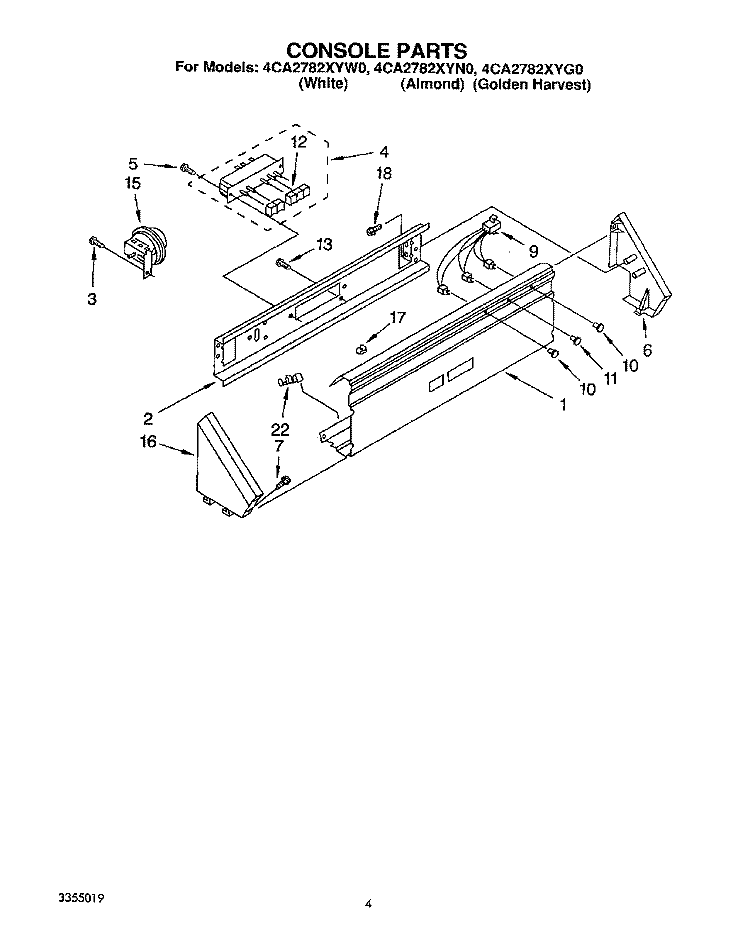 CONSOLE Diagram and Parts List for 4CA2782XYG0  Whirlpool Washer