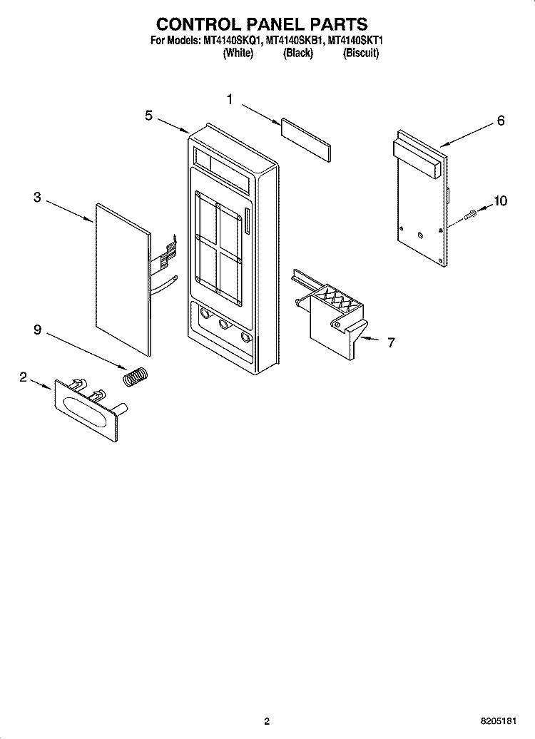 CONTROL PANEL PARTS Diagram and Parts List for MT4140SKQ1  Whirlpool Microwave