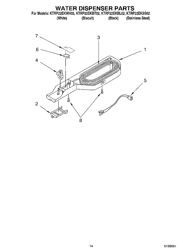 WATER DISPENSER PARTS, OPTIONAL PARTS Diagram and Parts List for KTRP22EKBT02  KitchenAid Refrigerator