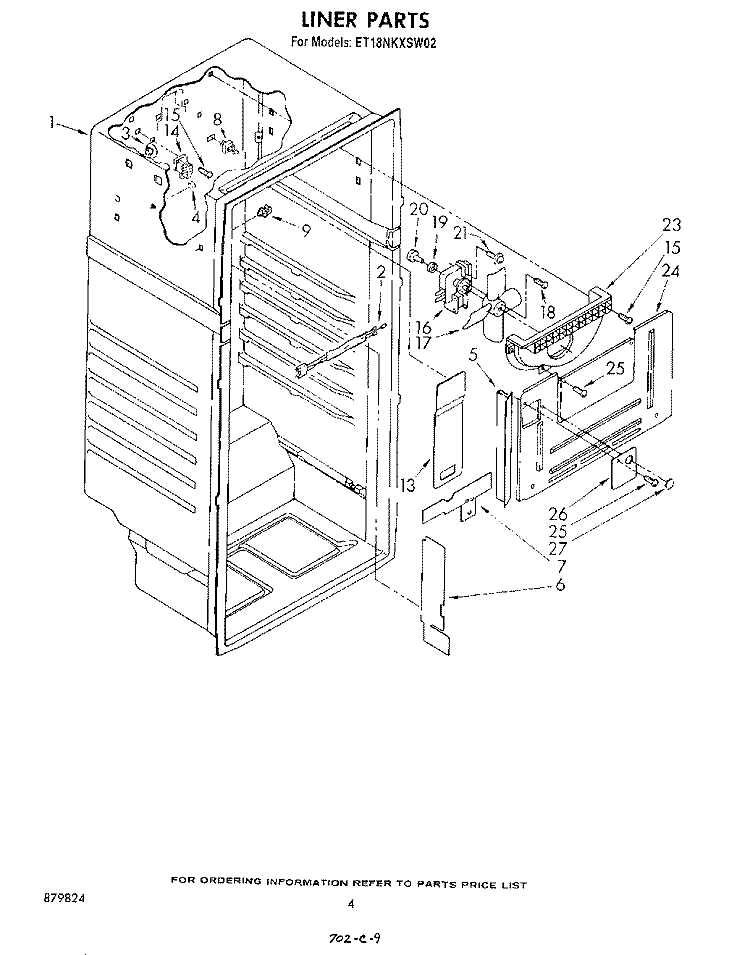 LINER Diagram and Parts List for ET18NKXSW02  Whirlpool Refrigerator