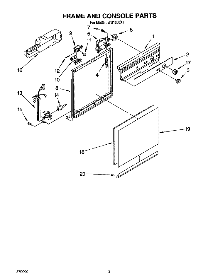 FRAME AND CONSOLE Diagram and Parts List for WU1000X7  Roper Dishwasher