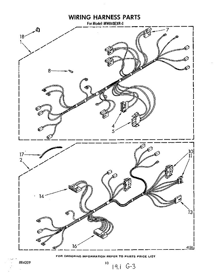 WIRING HARNESS , LIT/OPTIONAL Diagram and Parts List for MW840EXR0  Whirlpool Microwave
