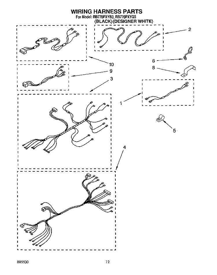 WIRING HARNESS Diagram and Parts List for RB770PXYQ3  Whirlpool Wall Oven