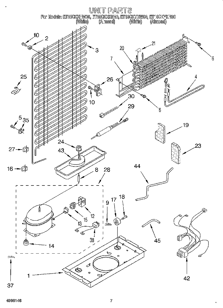 UNIT Diagram and Parts List for ET16CKYHN00  Whirlpool Refrigerator