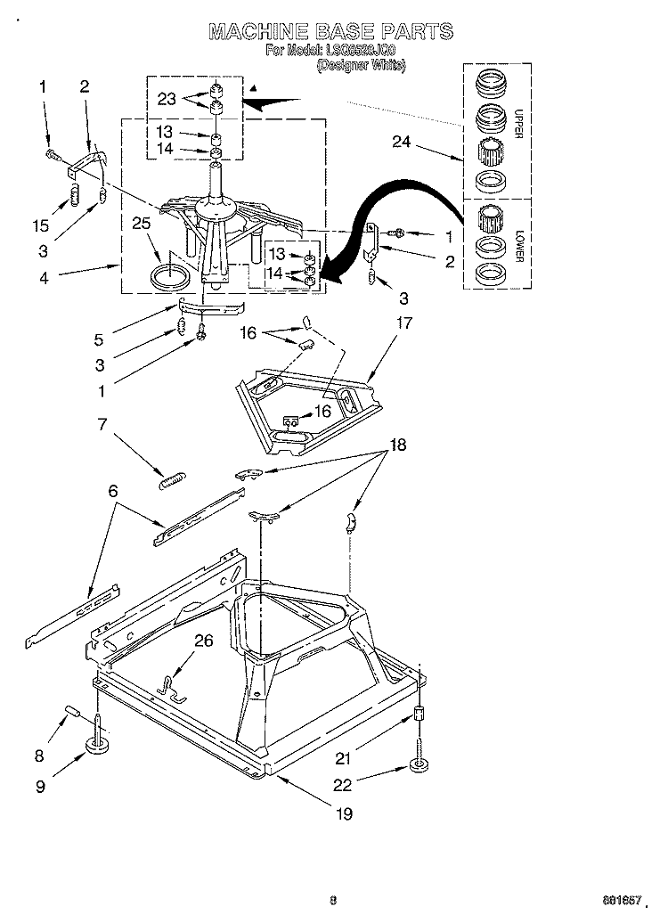 MACHINE BASE Diagram and Parts List for LSQ8520JQ0  Whirlpool Washer