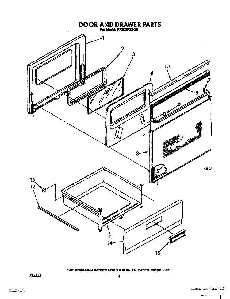 DOOR AND DRAWER Diagram and Parts List for RF302PXXQ0  Whirlpool Range