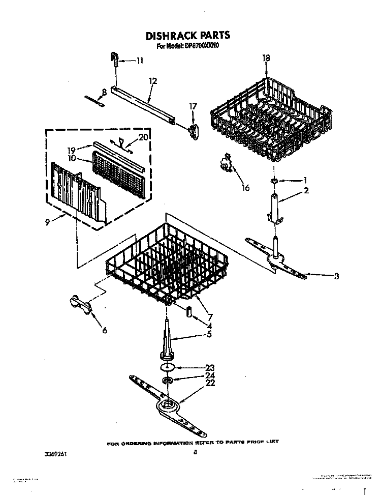 DISHRACK, LIT/OPTIONAL Diagram and Parts List for DP8700XXN0  Whirlpool Dishwasher