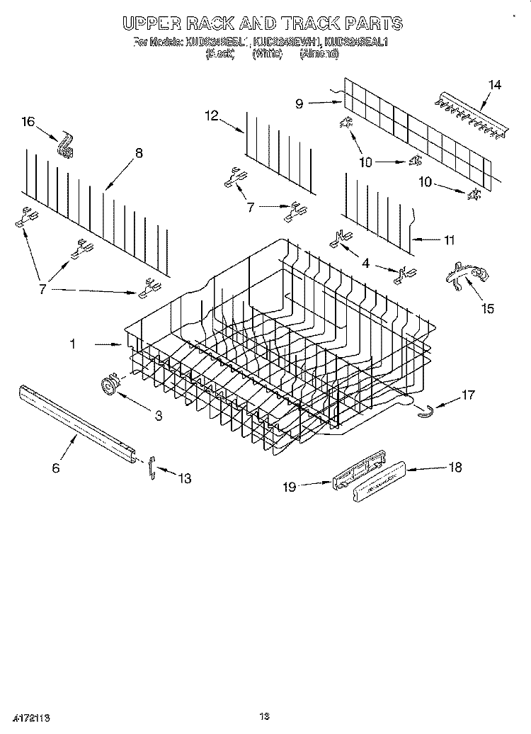 UPPER RACK AND TRACK Diagram and Parts List for KUDS24SEAL1  KitchenAid Dishwasher