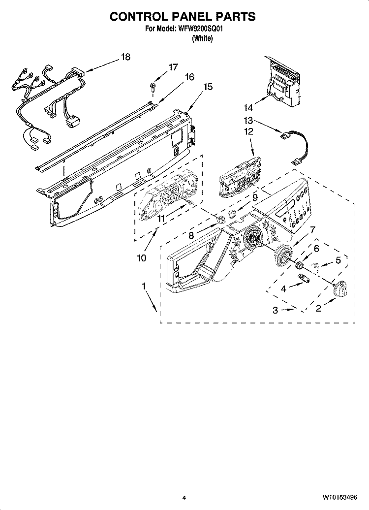 CONTROL PANEL PARTS Diagram and Parts List for WFW9200SQ01  Whirlpool Washer