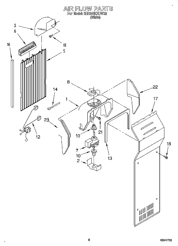 AIR FLOW Diagram and Parts List for 6ED20TKXDW02  Whirlpool Refrigerator