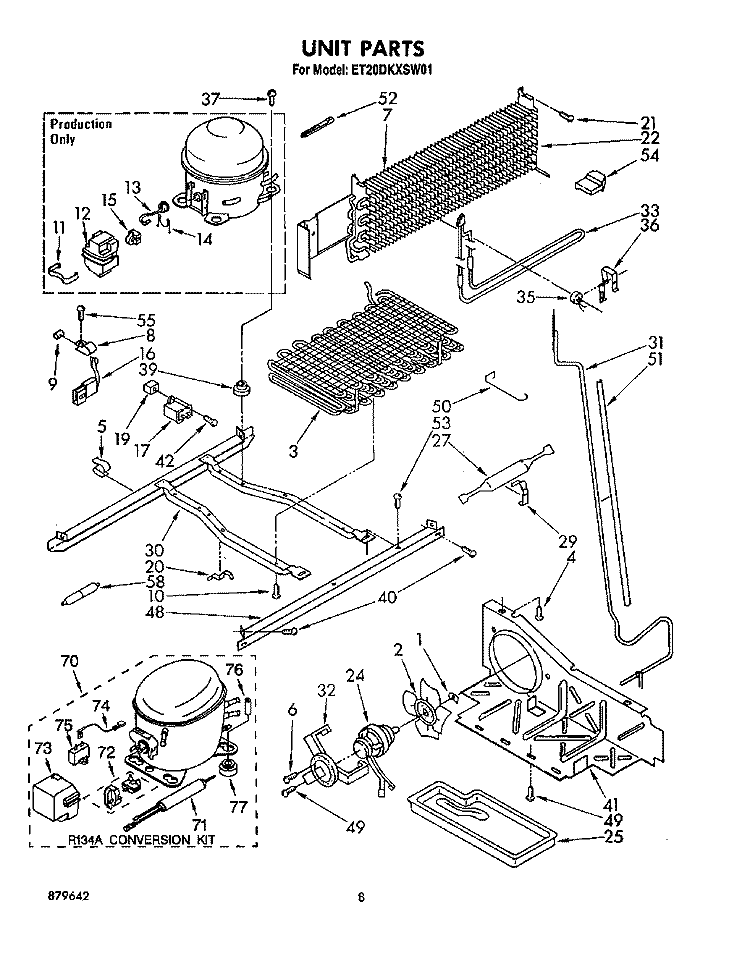 UNIT Diagram and Parts List for ET20DKXSW01  Whirlpool Refrigerator