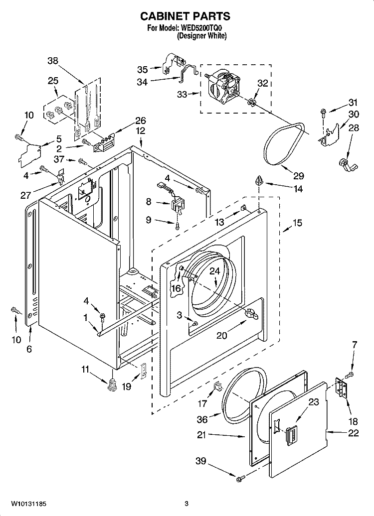 CABINET PARTS Diagram and Parts List for WED5200TQ0  Whirlpool Dryer