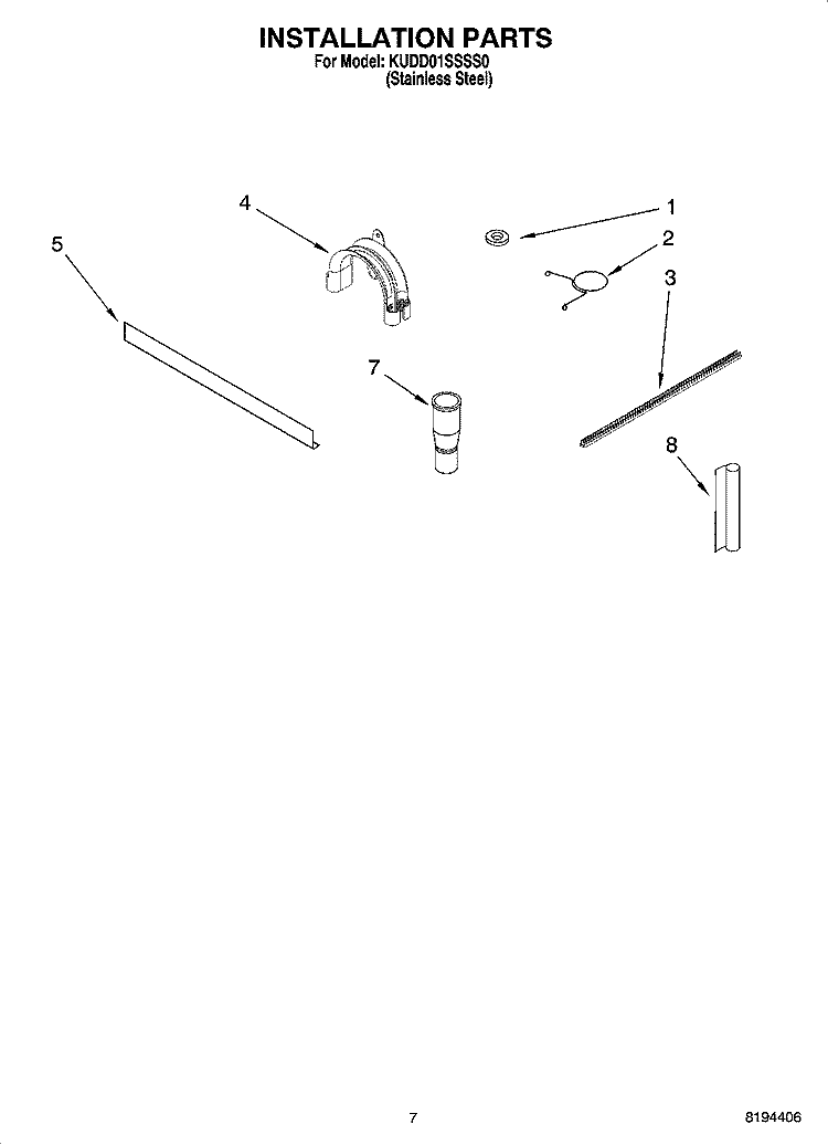 INSTALLATION PARTS Diagram and Parts List for KUDD01SSSS0  KitchenAid Dishwasher