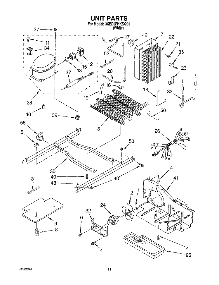 UNIT Diagram and Parts List for 3XED0FHKKQ01  Whirlpool Refrigerator