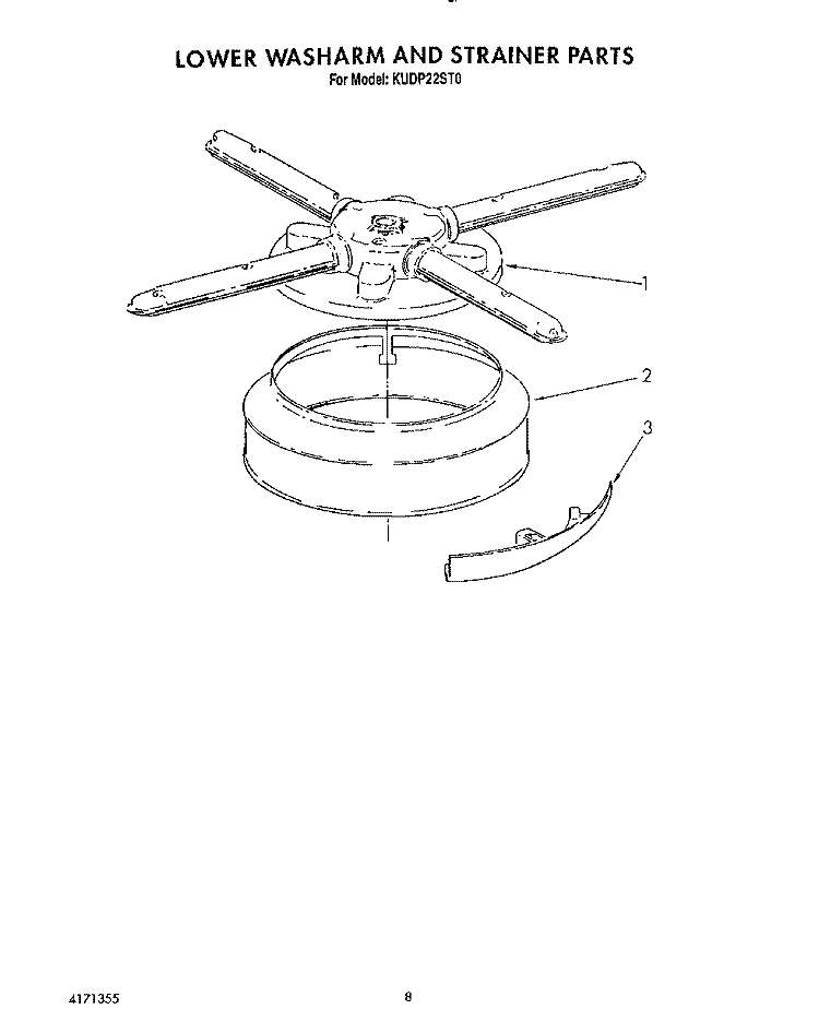 LOWER WASHARM AND STRAINER Diagram and Parts List for KUDP22ST0  KitchenAid Dishwasher