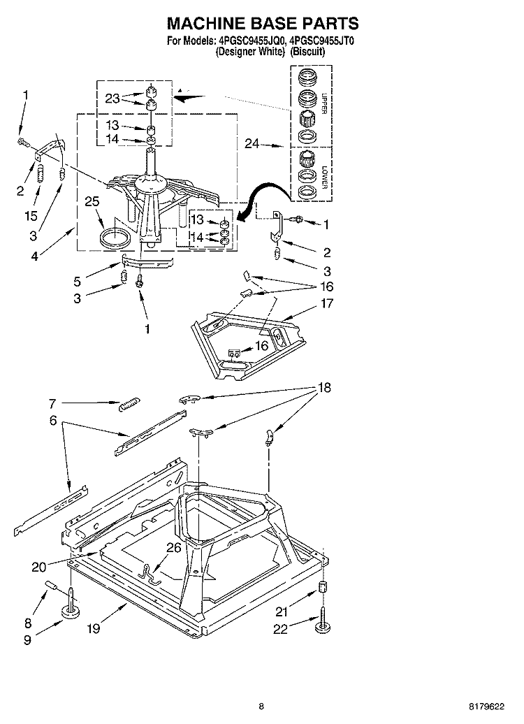 MACHINE BASE Diagram and Parts List for 4PGSC9455JT0  Whirlpool Washer