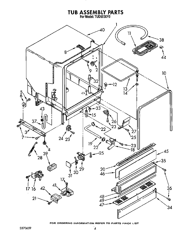 TUB ASSEMBLY Diagram and Parts List for TUD5000Y0  Whirlpool Dishwasher