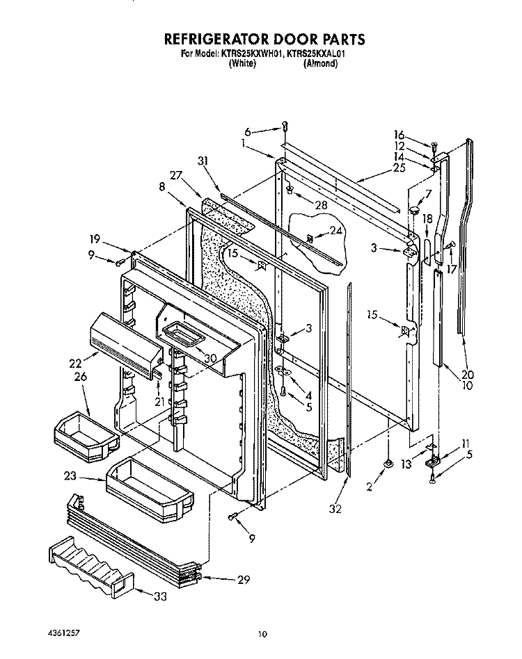 REFRIGERATOR DOOR Diagram and Parts List for KTRS25KXWH01  KitchenAid Refrigerator