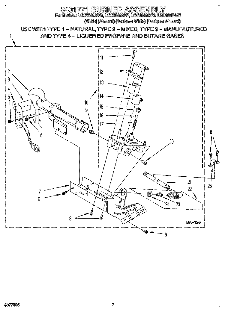 3401771 BURNER ASSEMBLY Diagram and Parts List for LGC6848AW3  Whirlpool Dryer