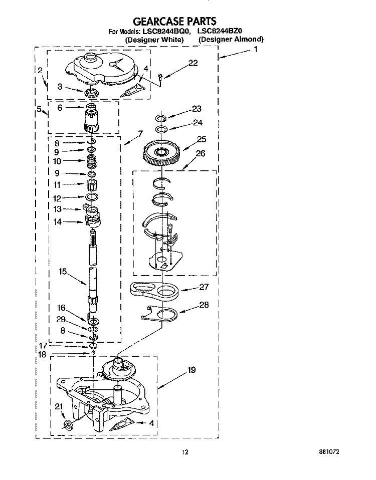 GEARCASE Diagram and Parts List for LSC8244BZ0  Whirlpool Washer