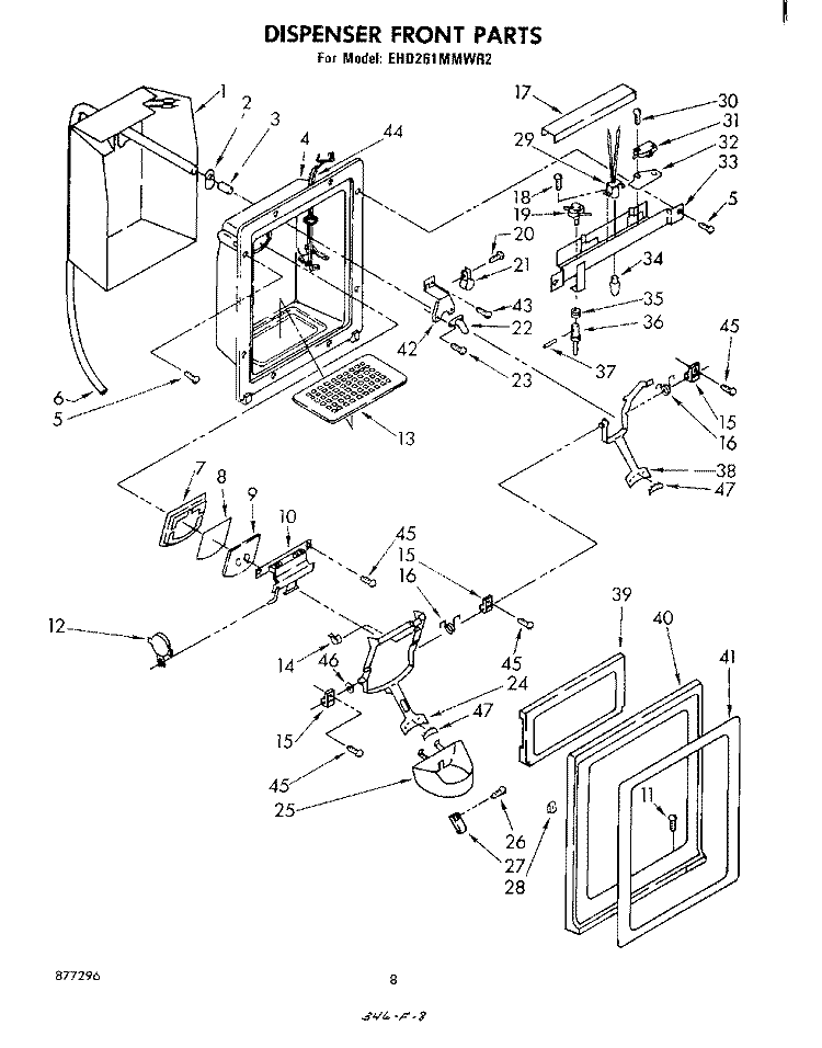 DISPENSER FRONT Diagram and Parts List for EHD261MMWR2  Whirlpool Refrigerator