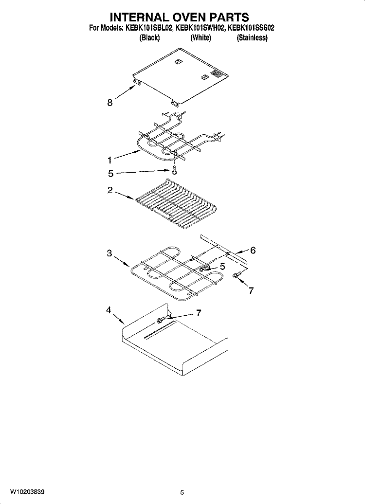 INTERNAL OVEN PARTS Diagram and Parts List for KEBK101SBL02  KitchenAid Wall Oven