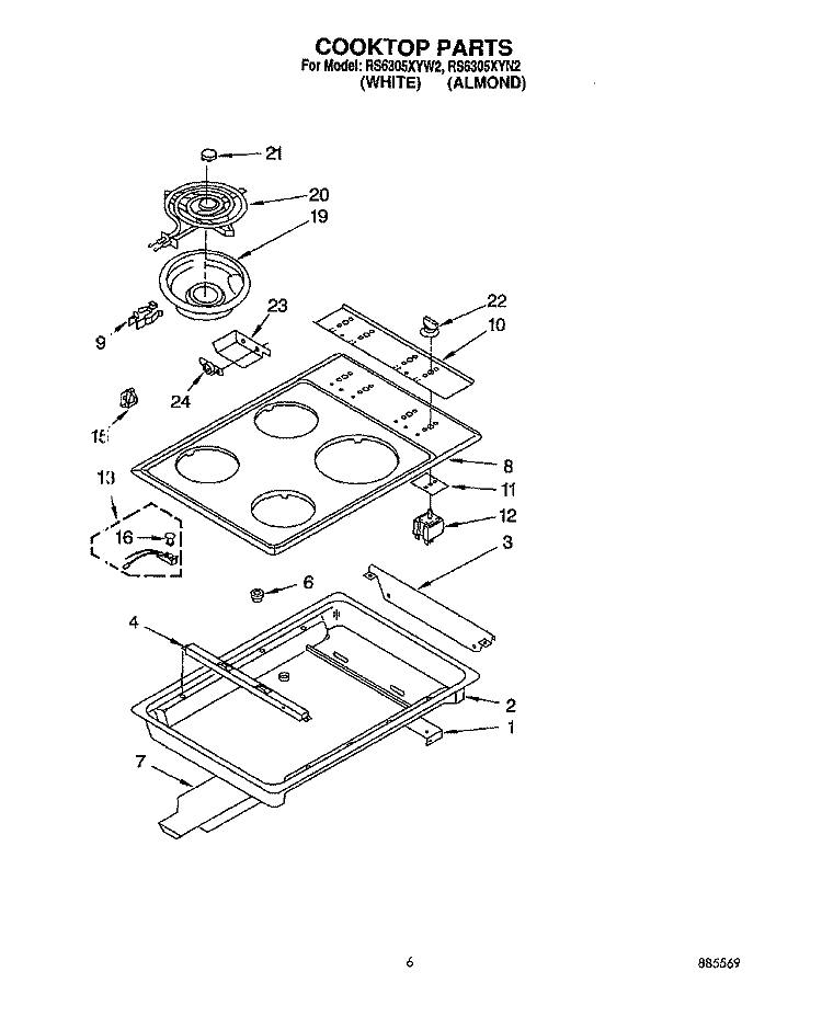 COOKTOP Diagram and Parts List for RS6305XYN2  Whirlpool Range