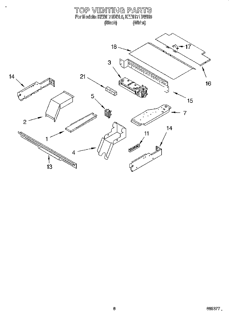 TOP VENTING, OPTIONAL Diagram and Parts List for KEBI171DBL6  KitchenAid Wall Oven