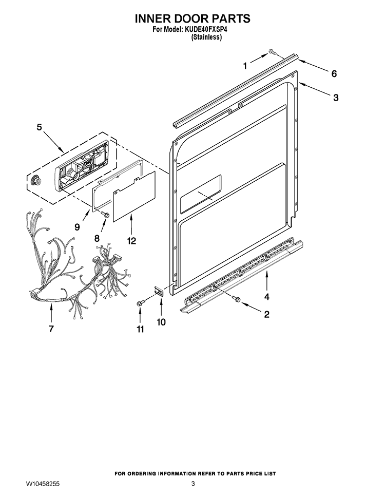 INNER DOOR PARTS Diagram and Parts List for KUDE40FXSP4  KitchenAid Dishwasher
