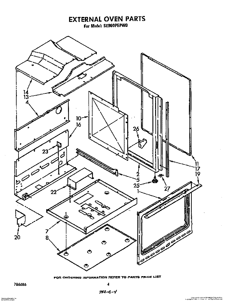 EXTERNAL OVEN Diagram and Parts List for SE960PEPW0  Whirlpool Range