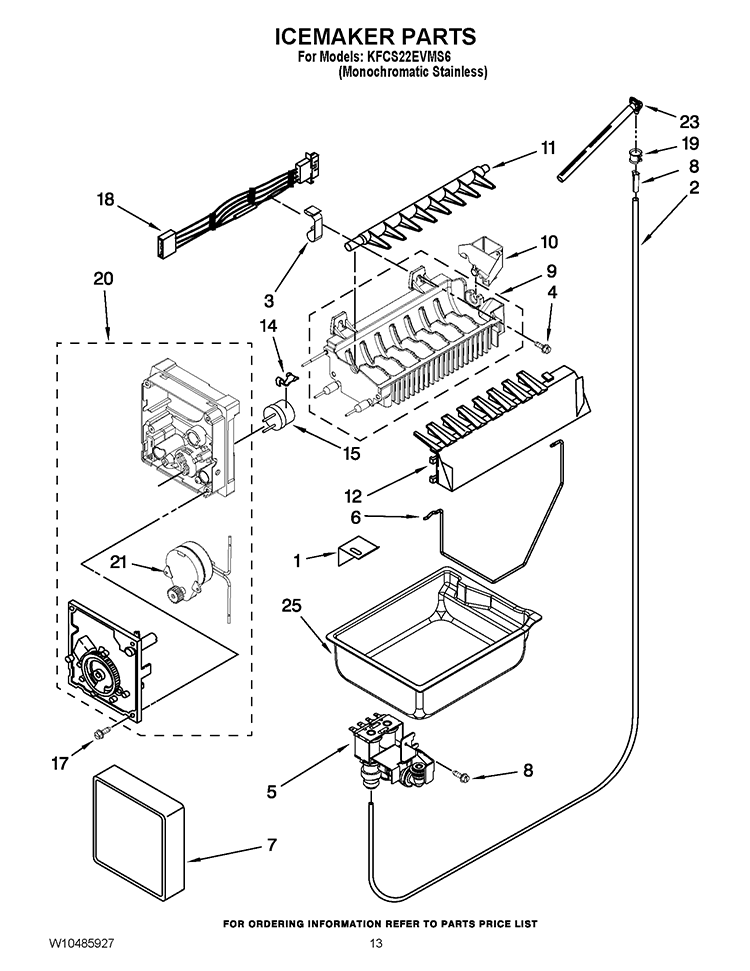 ICEMAKER PARTS Diagram and Parts List for KFCS22EVMS6  KitchenAid Refrigerator